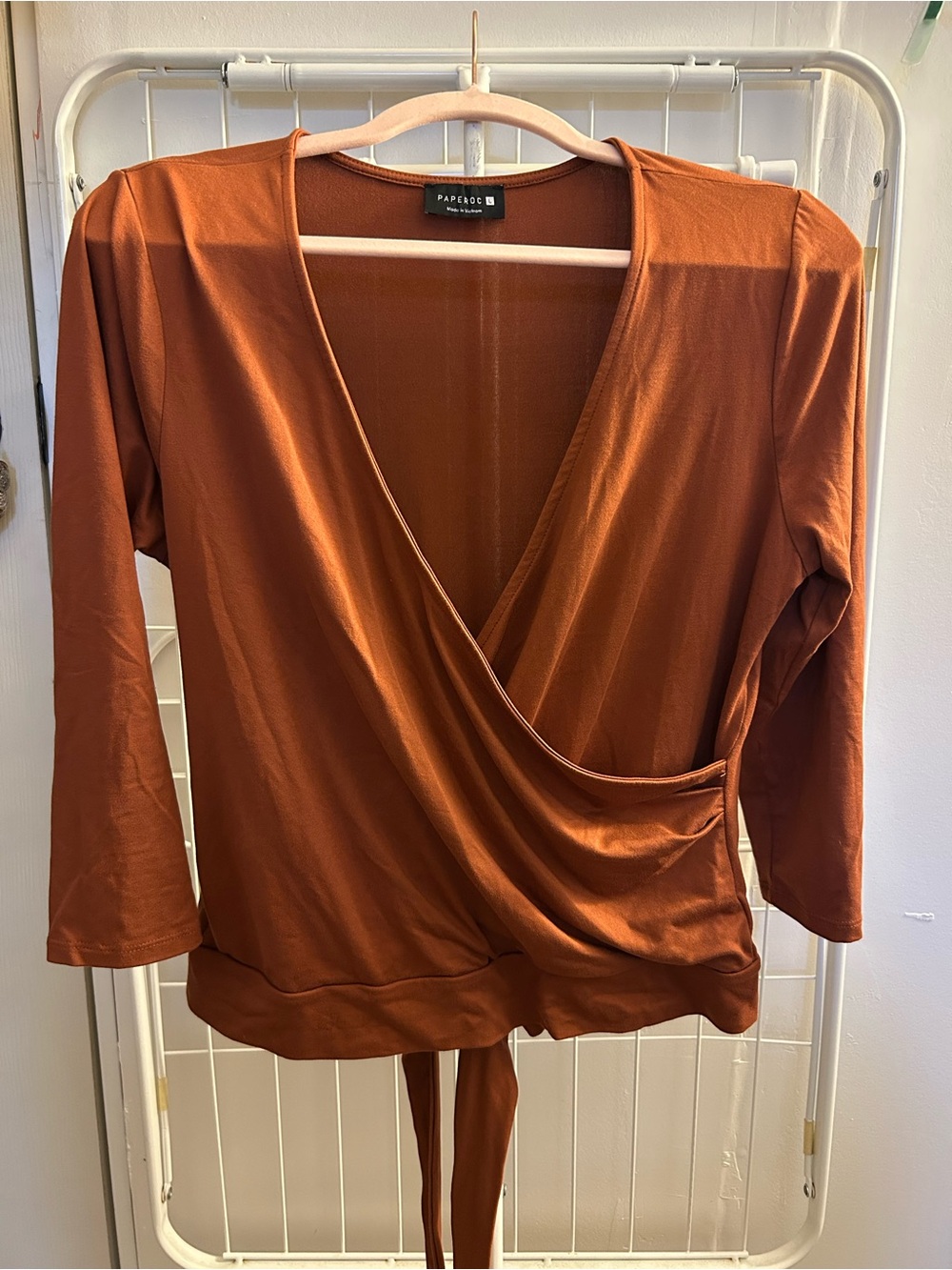 Rust Brown Wrap Front Women's Top